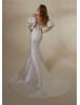 Ivory Lace Satin Elegant Wedding Dress With Detachable Sleeves Overskirt